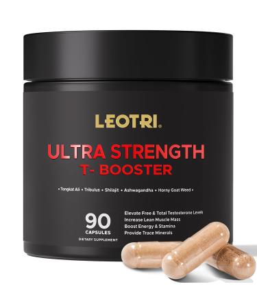 Leotri Ultra Strength T-Booster for Men: 23,900mg Herbal Blend with Tongkat Ali, Ashwagandha, Shilajit & More Supports Muscle Strength, Energy & Stamina 90 Capsules