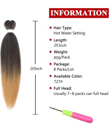 Xtrend EZ Braids 8Packs Pre-Stretched Easy Braiding Hair Extensions for Box Braids Hair 20 Inch Ombre Blonde Hot Water Setting Synthetic Fiber Hair Extensions T27# 20 Inch (Pack of 8) T27# - Buy Online on GoSupps.com