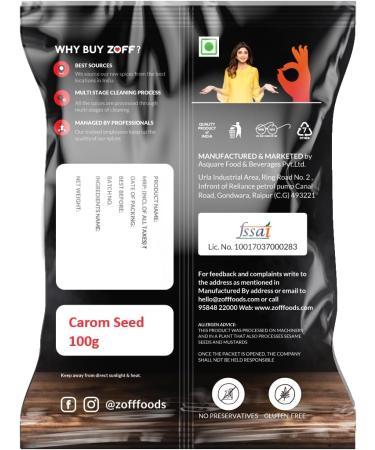 ZOFF Carom Seeds Whole - May Helps in Digestion | Vegan | Gluten Free | Origin - India (100g / 3.5oz) - Buy Online on GoSupps.com