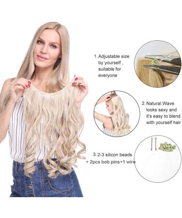16 inches SEGO One Piece Invisible Secret Wire Hair Extension Headband Real Human Hair No Clip in #60 Platinum Blonde Wavy Curly Remy Hairpieces for Women (60g) 16 Inch #60 Platinum Blonde - Buy Online on GoSupps.com