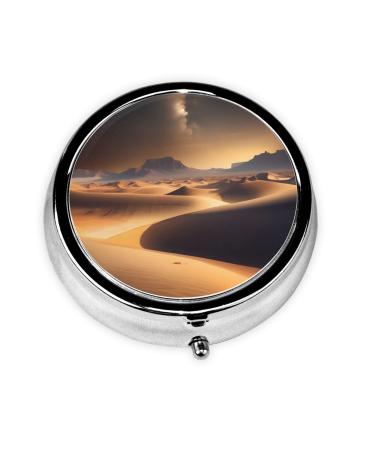 Desert Starsround Pill Box 3 Compartment Round Pill Box Organizer Portable Travel Pill Box for Traveling.