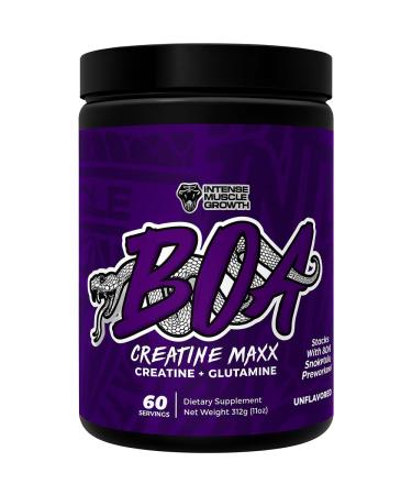 BOA Creatine MAXX Creatine + Glutamine - Creatine Supplement with L-Glutamine for Improved Performance Faster Recovery Increased Strength Enhanced Energy Reduce Fatigue - Unflavored (60 SERVINGS)