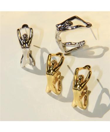 ROYALEAD Irregular Body Shape Stud Earrings Unique Piercing Earrings Fashion Jewelry Simple Punk Earrings for Women Girls Gold-color - Buy Online on GoSupps.com