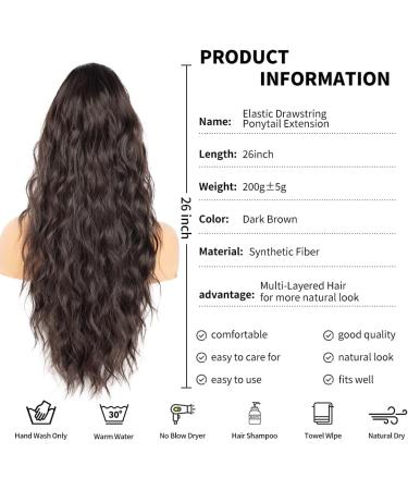 26 Inch Brown Ponytail Extension Natural Drawstring Ponytail Extension Long Wavy Hair Extensions Synthetic Hair Pieces for Women Soft Ponytail Hair Extension for Daily Use (Color: Brown) Drawstring-Brown - Buy Online on GoSupps.com