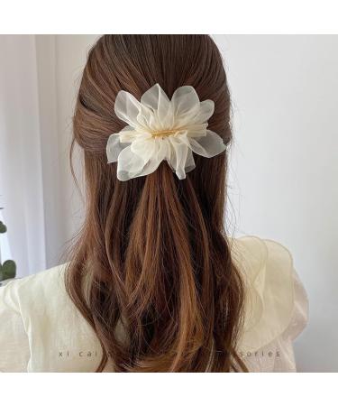 New Super Fairy Temperament Chiffon Flower Hairpin Pink Hair Accessories Ponytail Clip Headdress (Beige) - Buy Online on GoSupps.com