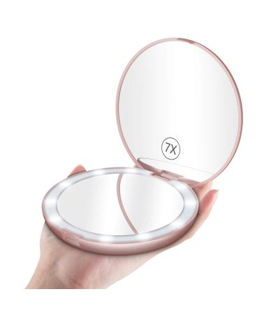 Benbilry LED Lighted Travel Makeup Mirror, 1x/7x Magnification, 5 Inch Dual Sided Vanity Mirror with Lights Portable Compact Illuminated Cosmetic Mirror  Perfect for Handbag Rose Gold Rose Gold-5 Inch