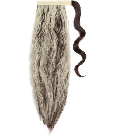 20 Inch Real Long Corn Wave Ponytail Clip in Hair Extensions - Dark Brown & Bleach Blonde - Buy Online on GoSupps.com