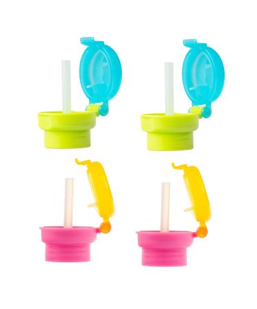 4 Pieces Classic Replacement Baby Lid ORNOOU Portable Spill Proof Juice Soda Water Bottle Twist Cover Cap With Drink Straw