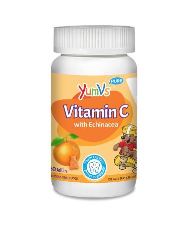 YumVs Vitamin C with Echinacea for Kids | Orange Flavor Chewable Jellies/Gummies | Daily Dietary Supplement for Children | Kosher/Halal, Gluten-Free | 60 Count