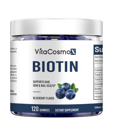 VitaCosmoX Biotin Gummies 5000mcg 120 Count Vegan Capsules Natural Blueberry Flavor Hair Skin & Nails Support Vegetarian Friendly Non-GMO Gluten Free