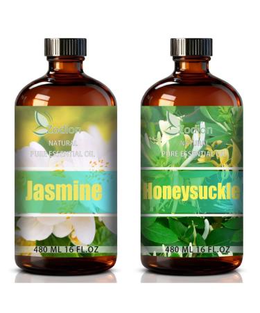 Honeysuckle Essential Oil and Jasmine Essential Oil 16 Fl Oz - Honeysuckle & Jasmine Oil for Diffuser Aromatherapy Home Fragrance Skin & Hair Care DIY Candle & Soap Making Yoga