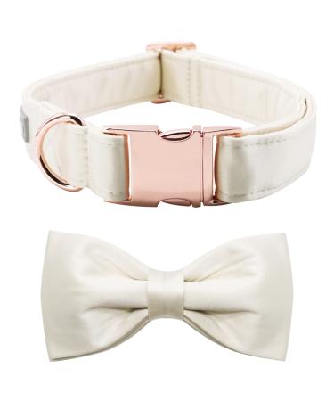Lionet Paw's dog collar with fly - comfortable silk white wedding dog collar with removable fly for medium dogs neck 34-55cm m (1 Pack) white
