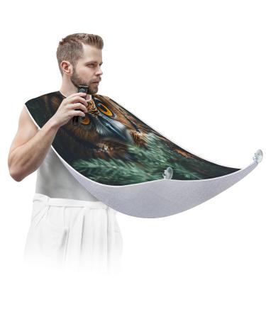 Owl Plant Beard Bib Apron Beard Hair Catcher for Men Shaving Fathers Day Anniversary Christmas Gifts for Dad Husband Beard Bib with 2 Suction Cups