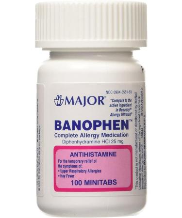 Major Banophen Diphenhydramine Capsules 25mg 100ct