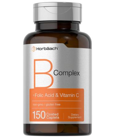 Horbaach B Complex Vitamins for Women and Men | 150 Caplets | with Folic Acid & Vitamin C | Non-GMO & Gluten Free Supplement