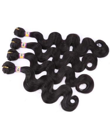 Natural Black Synthetic Body Wave Hair Bundles - 4 Bundles, 280g - Heat Resistant Fiber, Soft as Human Hair - Hair Extensions for Black Women - Buy Online on GoSupps.com