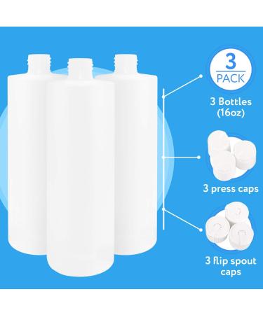 3 Pack 16oz Plastic Bottles with 6 Caps - BPA-Free & Latex-Free, Food-Grade for Shampoo, Body Wash, Sauces & More - Buy Online on GoSupps.com
