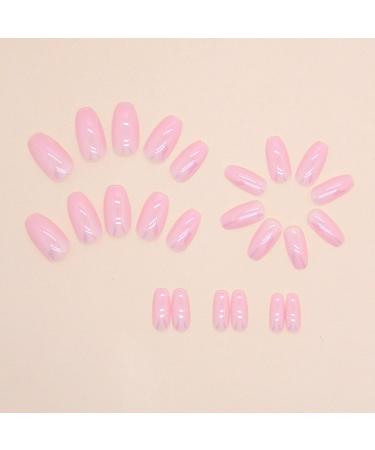 24Pcs Pink Ballerina False Nails Set | Short Square French Tips | Glossy Press On Nails with Adhesive Tabs | Reusable Stick On Nails for Women & Girls - Buy Online on GoSupps.com