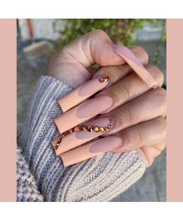 Coffin False Nails Press on Nails French Long Fake Nails Ballerina Acrylic Stick on Nails 24pcs for Women and Girls (Color : Pink Size : K)