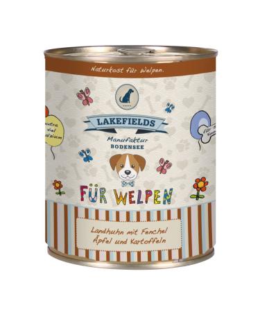 Lakefields MANUFAKTUR Dog Food Wet Puppy Food with Chicken 61% Meat Content for Baby Dogs 6 x 800 g