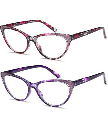 Shop 2 Pack Cat Eye Reading Glasses for Women - Blue Light Blocking Eyewear Fashionable Comfort Spring Hinges | 1.75 Pink & Purple Readers - Buy Online on GoSupps.com