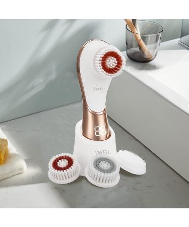 Electric Facial Cleansing Brush - Rechargeable Exfoliator for Deep Cleansing & Massaging | IPX-7 Waterproof with 4 Brush Heads - White & Rose Gold - Buy Online on GoSupps.com