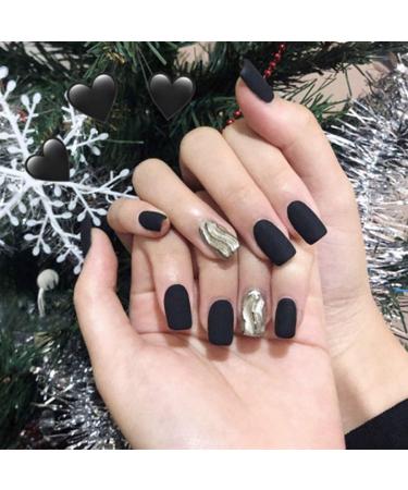 24 Black Silver Square False Nail Tips - Press-On Nails for Women & Girls | Sethain Complete Cover - Buy Online on GoSupps.com