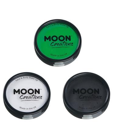 Moon Creations Moon Creations Professional Face and Body Makeup | Bright Green White Black | 36g | Professional Cake Paint for Face Painting | Face Paint for Kids &