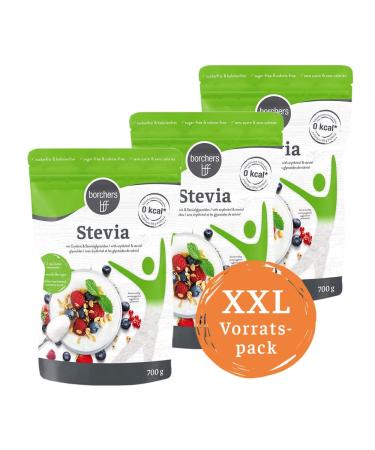 3x borchers Stevia Crystalline Sprinkled Sweetener | Hardly any calories | Value pack 700g | 3x 700g