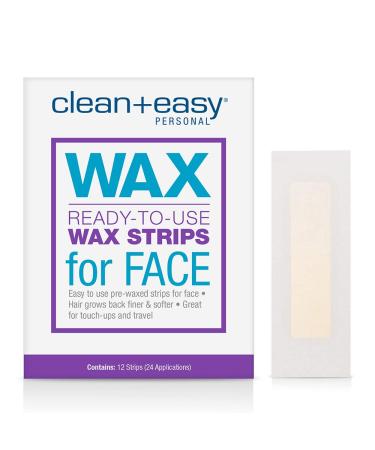 Clean + Easy Ready- To- Use Wax Strips For Facial Waxing, No Heating Required, Great For Unsightly Hair Removal Touch-Ups, 12 Ct. 12 Count (Pack of 1) for Face