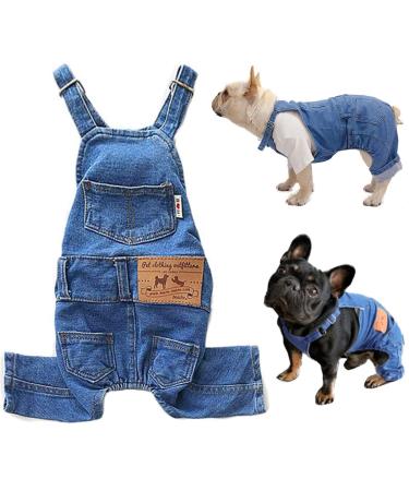 Dog Shirts Clothes Denim Overalls, Pet Jeans Onesies Apparel, Puppy Jean Jacket Sling Jumpsuit Costumes, Fashion Comfortable Blue Pants Clothing for Small Medium Dogs Cats Boy Girl (Blue, Large) Blue Large