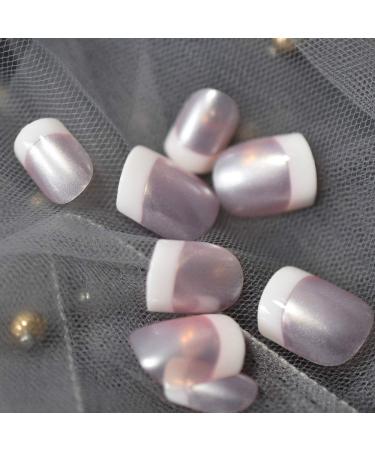 Pink French Fake Nails - Short Glossy Satin Finish with Adhesive Tabs - Buy Online on GoSupps.com