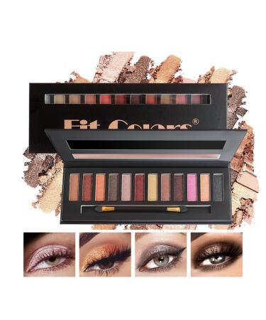 Eyeshadow palette 12 colors mixable shades - pearlescent matte eyeshadow rich color velvety texture - with mirror and dual-ended brush (B-Pearlescent)