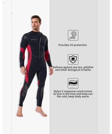 Seaskin Flame-I 3mm Neoprene Wetsuit Full Body Diving Suit | Front Zip for Diving, Snorkeling, Surfing | Men's/Women's Black+Red XS - Buy Online on GoSupps.com