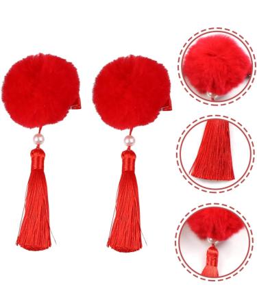 DOITOOL 3 Pairs Tassel Hair Ball Hair Clip Chinese New Year Hairpins Kids Hair Clips for Girls Chinese Girl Hair Accessories Decorate Modeling Artificial Fur Girl Child Red - Buy Online on GoSupps.com