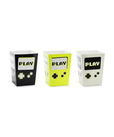Popcorn Bags Gaming 7 x 7 x 12 cm Set of 6 - Candy Bar/Salty Bar Bags for Sweets and Party Snacks - Children's Birthday Theme Party - Black White Yellow