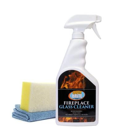 Quick N Brite Fireplace Glass Cleaner with Cloth, Sponge, and Spray, 24 Ounces 3 Piece Set