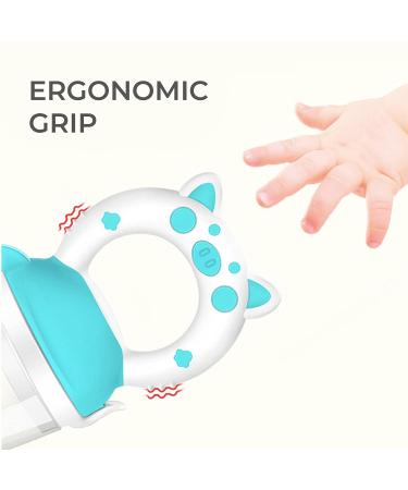 Baby Feeding Pacifier for Fruits - Food Grade Silicone Teether with Secure Cap - BPA Free - Boy & Girl - Cartoon Design - 4 Months+ (Pig - White Blue) - Buy Online on GoSupps.com