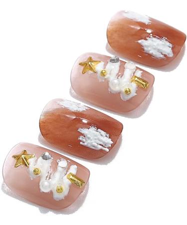 Brishow Christmas Glitter Snow Press-On False Nails - 24pcs Short Ballerina Acrylic Fake Nails for Women and Girls - Buy Online on GoSupps.com