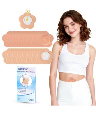 32 Pcs Disposable Castor Oil Belly Button Patches Pack Wrap with Anti Leakage Pads (Oil Not Included), Flower Shape, 3.15" x 3.15" 32pcs 3.15" X 3.15"