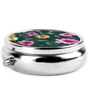 Beautiful Purple Flowers Round Pill Box | 3 Compartment Organizer & Travel-Friendly Design - Buy Online on GoSupps.com
