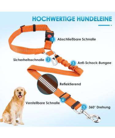 Slowton 2-in-1 Dog Car Belt | Adjustable Headrest Clasp & Universal Buckle | Reflective Rubber Band | Orange - 1PCS - Buy Online on GoSupps.com