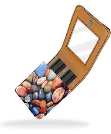 Travel Lipstick Organizer Case | Portable Makeup Bag with Mirror | Colorful Stones Design for Beach Lovers - G150k7brqs - Buy Online on GoSupps.com