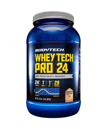 BodyTech Whey Tech Pro 24 Protein Powder Protein Enzyme Blend with BCAA's to Fuel Muscle Growth Recovery, Ideal for PostWorkout Muscle Building Strawberry Shortcake (2 Pound) Strawberry Shortcake 2 Pound (Pack of 1)