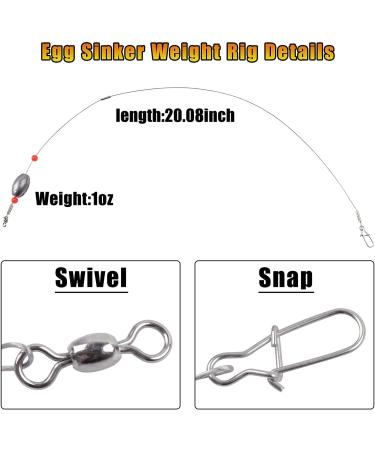 Egg Fishing Sinker Weight Rigs - Stainless Steel Saltwater Leader with Swivel Snap Connector for Trout Bottom Fishing - 0.5oz-8pcs - Buy Online on GoSupps.com