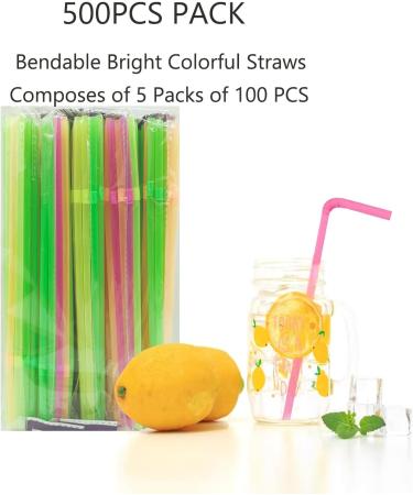 FOREVERIE 500 Count Plastic Disposable Straws Bendable for Drinking Small 0.2 Inch/5mm Diameter 8.27 Inches/21cm Length Soft Semi Clear Multi Light Colors Mixed Bundle 500 PCS - Buy Online on GoSupps.com