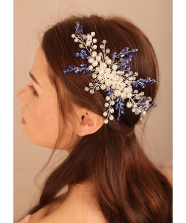 Deniferymakeup Wedding Bridal Pearl Hair Comb Vintage Something Blue Hair Accessory Updo Hair Jewelry for Women and Girls (Blue) - Buy Online on GoSupps.com