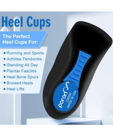 PORON Heel Cups for Heel Pain & Plantar Fasciitis Relief - Made in USA 2022 | Heel Cushions Inserts for Heel Spurs, Flat Feet, Tendinitis - Women 6-11.5/Men 4.5-9.5 C - Buy Online on GoSupps.com