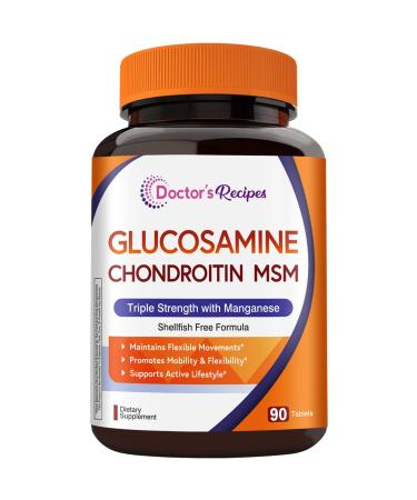 Doctor's Recipes Glucosamine Chondroitin MSM and Manganese Supplement 1800 mg Glucosamine HCl NO Shellfish Healthy Structure & Movements Flexibility Support for Men & Women 90 Tablets