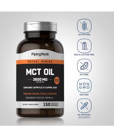 Piping Rock MCT Oil Softgel Capsules 3600mg | 150 Pills | Keto-Approved Supplement with Caprylic and Capric Acid | Non-GMO Gluten Free - Buy Online on GoSupps.com
